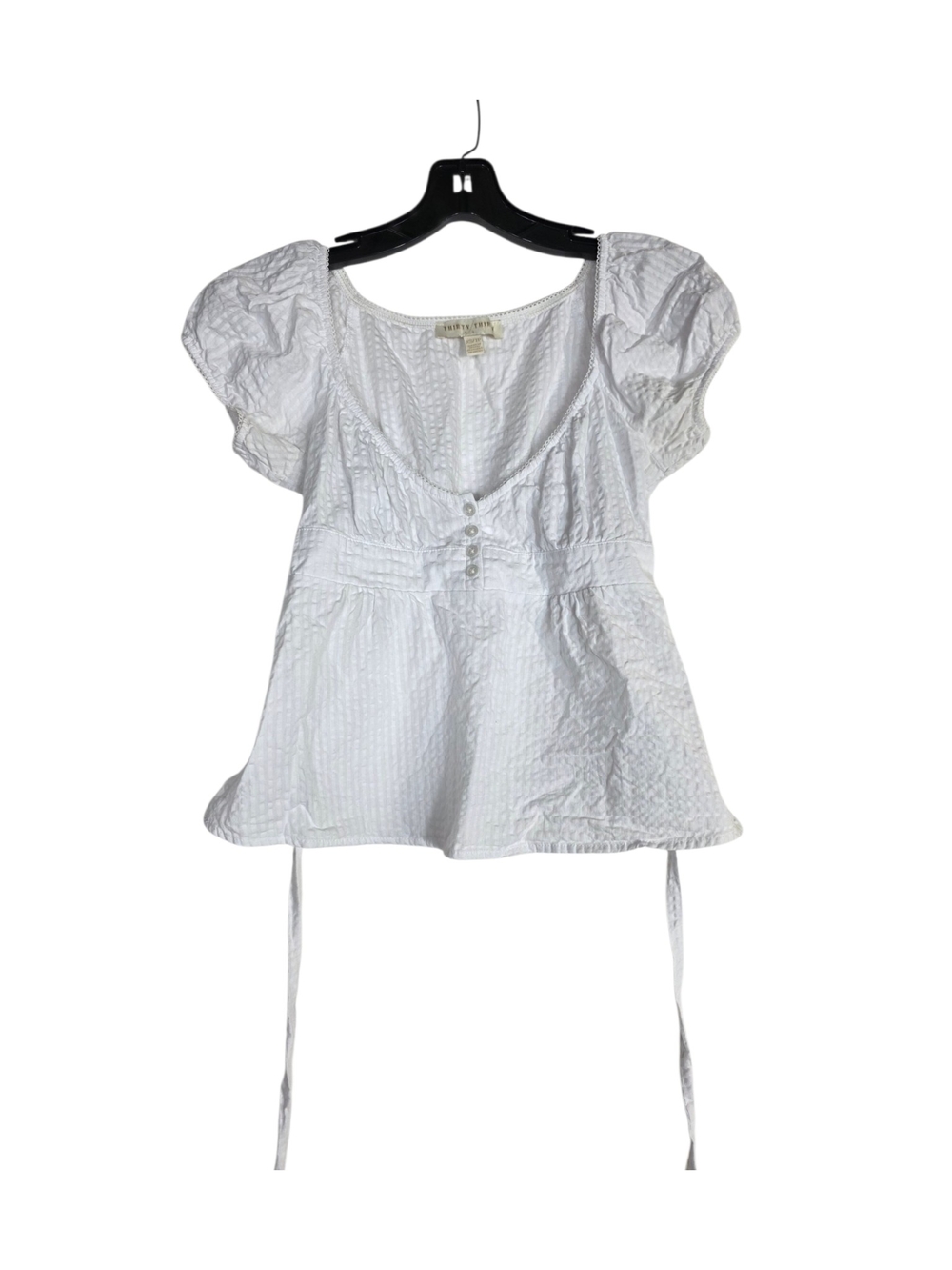 Thirty Thirty Babydoll textured Puff Sleeve Button-Front Peplum Blouse